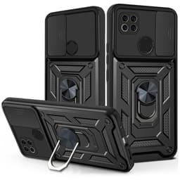 Magnetisk armor kickstand mobiltelefonveske med ring Sort