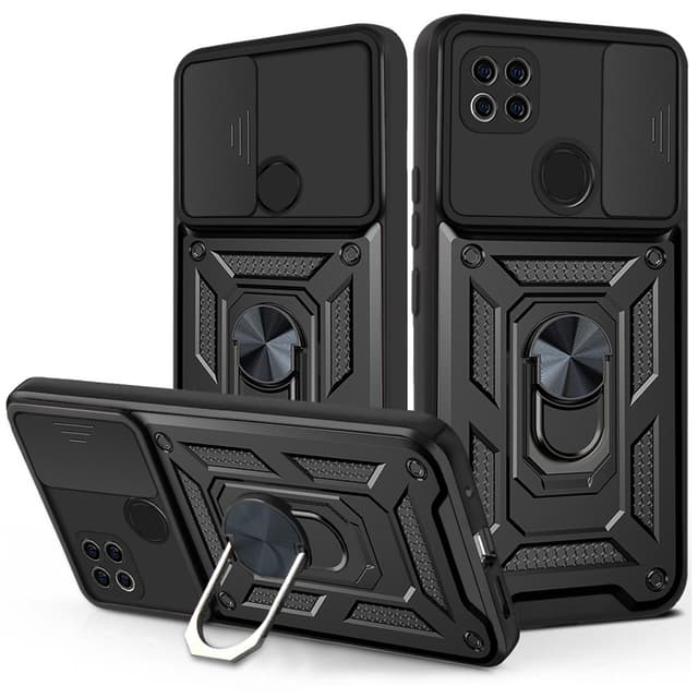 Magnetiskt armor kickstand-mobilskal med ring Svart