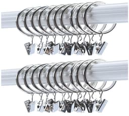 Gardinringar med klämmor i metall 38 mm silver 20-pack