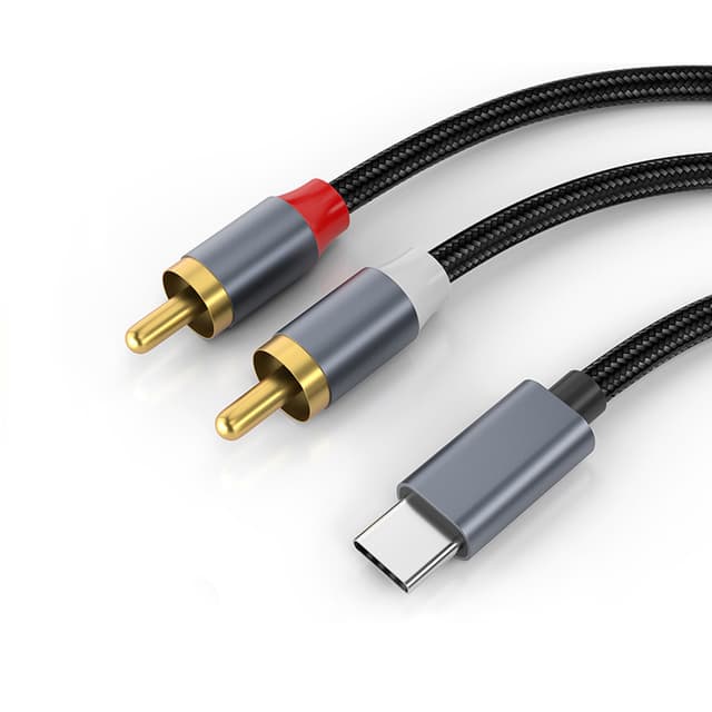 USB-C till 2x RCA stereo ljudkabel Grå