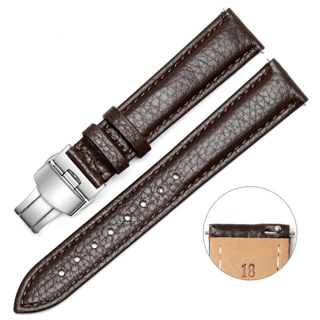 Ersättande Klockarmband med Litchi Mönster Brun 18 mm
