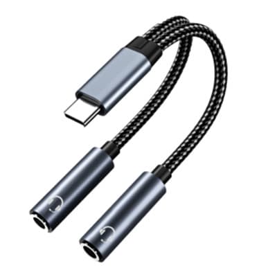 USB-C til dobbel 3,5 mm lydadapterkabel Sort