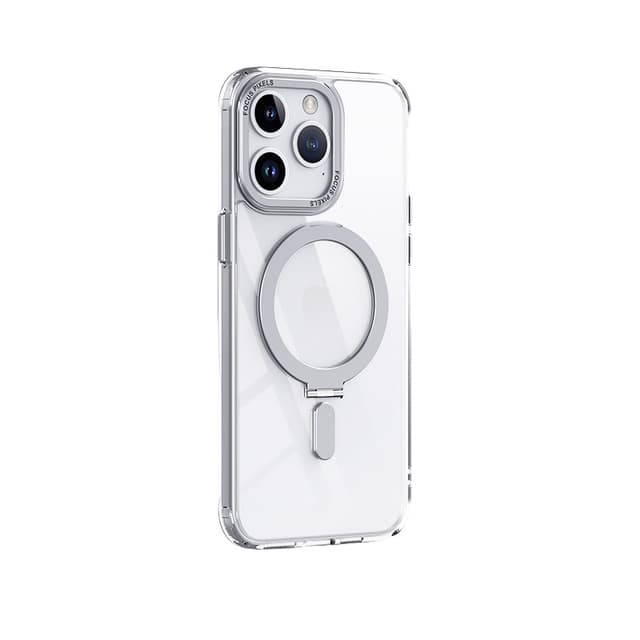 Magnetisk telefondeksel med usynlig stativ som er kompatibel med MagSafe Sølv  iPhone 15 Pro