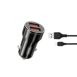 XO autolaturi 2x USB 2.4A & USB-C-kaapelilla - musta