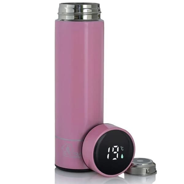 Rosa Termos med termometer med LED-display 500ml