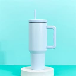 Vattenflaska med sugrör & handtag - Ljusblå