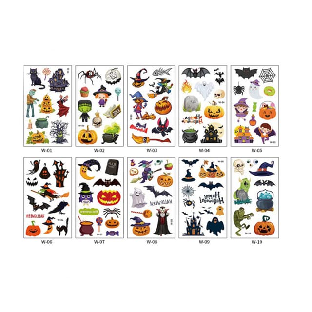 Midlertidige Halloween tatoveringer 10 ark MultiColor