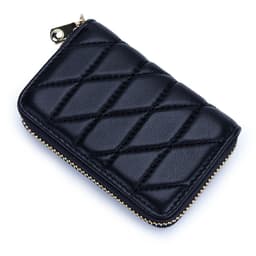 Harmonikakortholder med broderet lynlås Sort