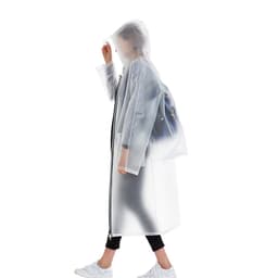Gjenbrukbar regnfrakk / regnponcho med hette og plass til ryggsekk XL