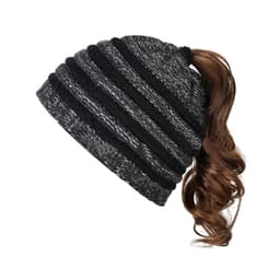 Naisten Stretch Knit Hat Ponytail Pipo Hatut Lämpimät Talvilakit Musta