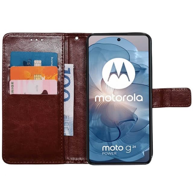 Lompakkokotelo 3-kortti Motorola Moto G24 - Ruskea