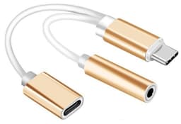 Dual Adapter USB-C till 3,5 mm jack och laddning, Guld