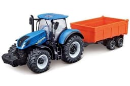 BURAGO Tractor w/tipping trailer N.H T7.615 10cm blue