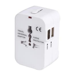 Rejseadapter med 2 USB-porte til USA / UK / EU / AUS Hvid