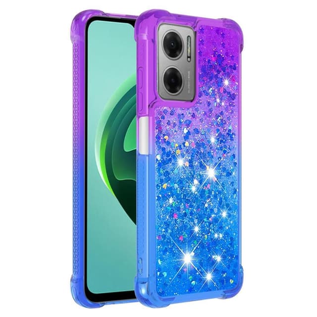 SKALO Xiaomi Redmi 10 5G Kvicksand Glitter Hjerter TPU Cover - Lilla-Blå