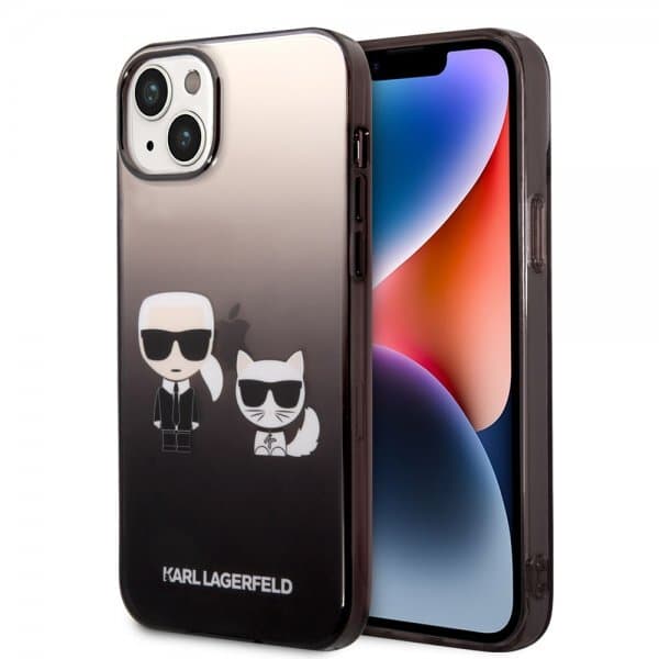 Karl Lagerfeld iPhone 14 Plus Deksel Karl & Choupette Gradient Svart