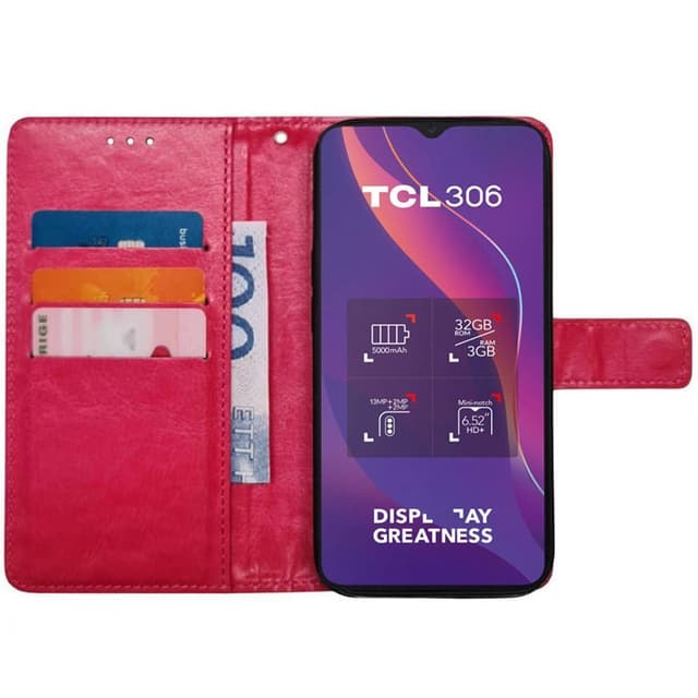 Wallet cover 3-kort TCL 306 - Lyserød
