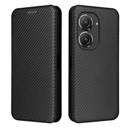 SKALO Asus Zenfone 9 5G Carbon Fiber Lompakkokotelo - Musta