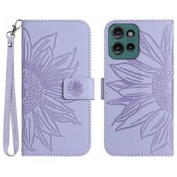 SKALO Motorola Edge 50 Neo 5G Flower PU læderpung med prægning - Lilla