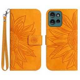 SKALO Motorola Edge 50 Neo 5G Embossed Flower Plånboksfodral i PU-Läder - Gul