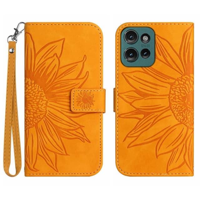 SKALO Motorola Edge 50 Neo 5G Embossed Flower Plånboksfodral i PU-Läder - Gul