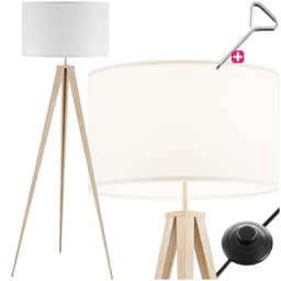 tectake Golvlampa Lunaris, textilskärm, trebensstativ - ek