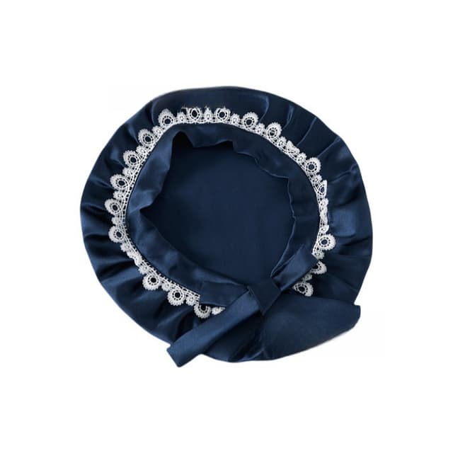 Justerbar Silk Sleep Cap med spetskant Marinblå