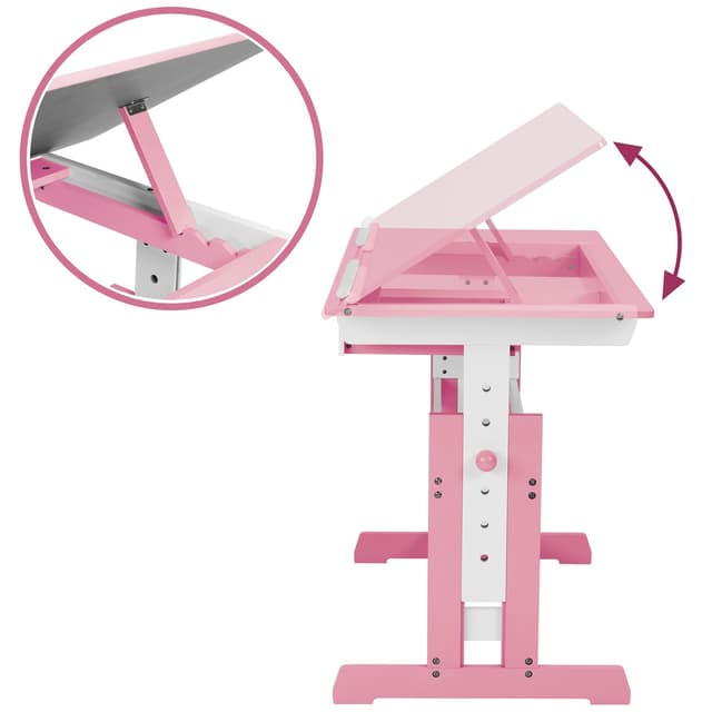 tectake Höjdjusterbart skrivbord och mobil behållare - rosa