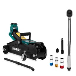 VONROC Dækskiftesæt | Donkraft - 2000kg  og momentnøgle ½" | Sikker & præcis hjulskifteløsning | Inkl. Topnøglesæt - 3 stk.