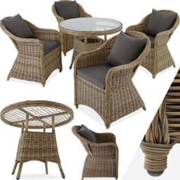 Polyrattan havemøbelsæt med 4 kurvestole + bord - natur
