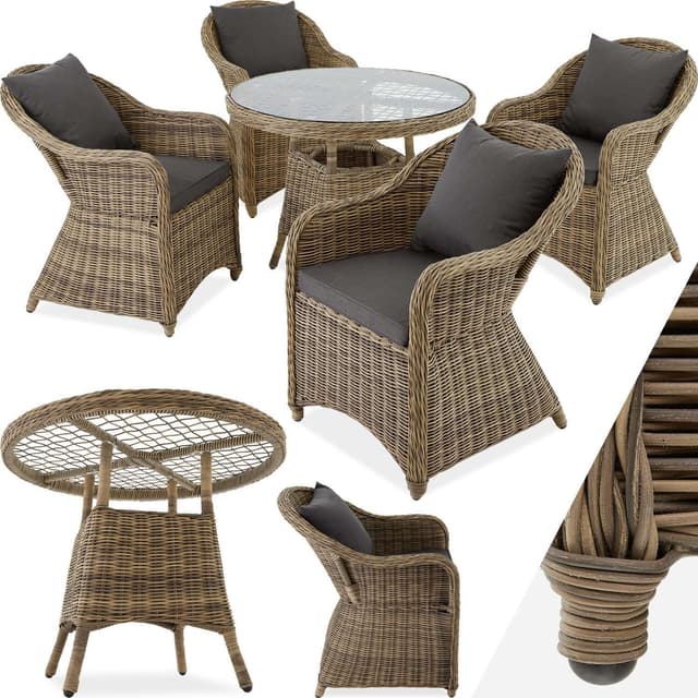 Polyrattan havemøbelsæt med 4 kurvestole + bord - natur