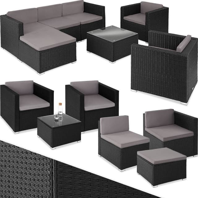 tectake Loungeset Lignano med 2 fåtöljer - svart