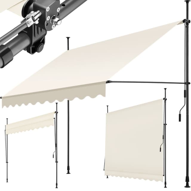 tectake Spännmarkis och soltak med handvev, höjdjusterbar - 250 x 180 cm, beige
