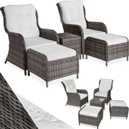 tectake Polyrattan havestole Benissa med havebord 90 x 67 x 100 cm Grå