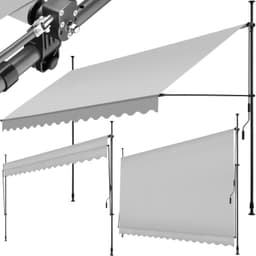 Markiisi käsikammalla, korkeussäädettävä - 400 x 180 cm, vaaleanharmaa