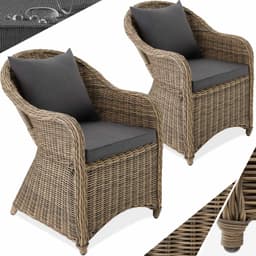 tectake 2 polyrattan havestole i aluminium + hynder 71 x 60 x 84 cm Natur