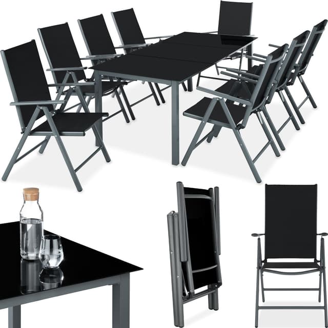 tectake Matgrupp i Aluminium med 8 stolar - antracit