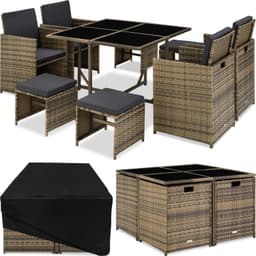tectake Matgrupp Bilbao i konstrotting 4+4+1 med regnskydd - natur