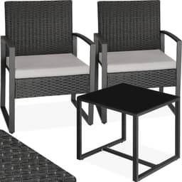 tectake Loungeset i konstrotting Granada med bord för 2 personer, svart - ljusgrå/svart