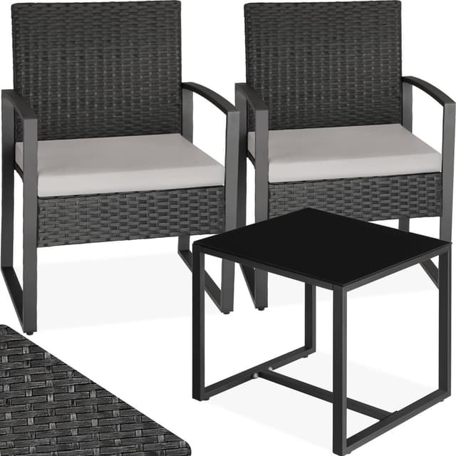 tectake Loungeset i konstrotting Granada med bord för 2 personer, svart - ljusgrå/svart