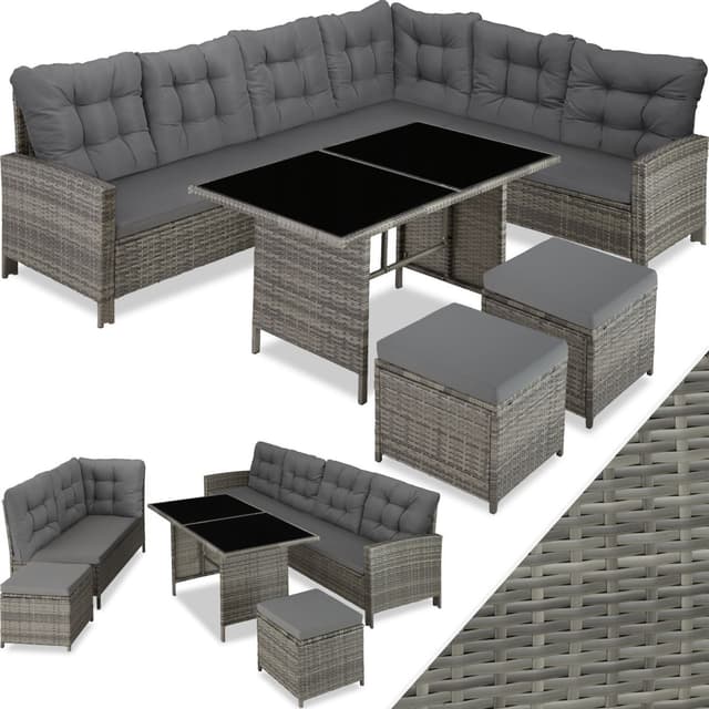 tectake Soffgrupp Loungeset Barletta i konstrotting - grå/beige