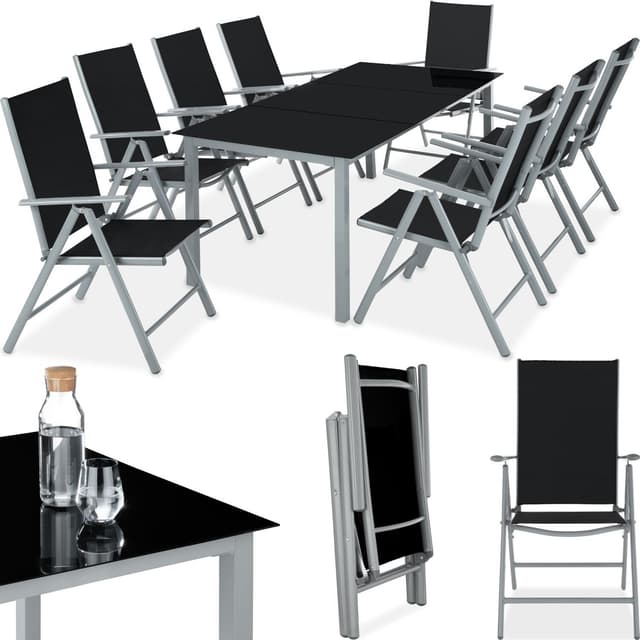 Aluminium havemøbler, bord og 8 stole - sølv