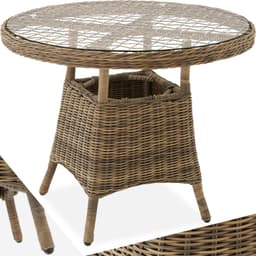 tectake Havebord polyrattan 91x73,5cm 91 x 91 x 73.5 cm Natur