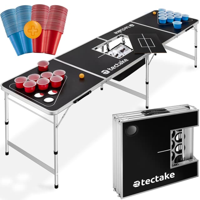 tectake Beerpong bord Beer Ball Blitz - hopfällbar och höjdjusterbar - svart