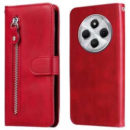 SKALO Xiaomi Redmi 14C Klassiskt Plånboksfodral med dragkedjefack - Röd