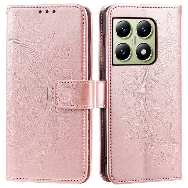 SKALO Xiaomi 14T Pro Mandala lompakkokotelo - Ruusukulta
