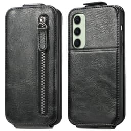 SKALO Samsung S24 FE Vertical Flip Lompakkokotelo - Musta