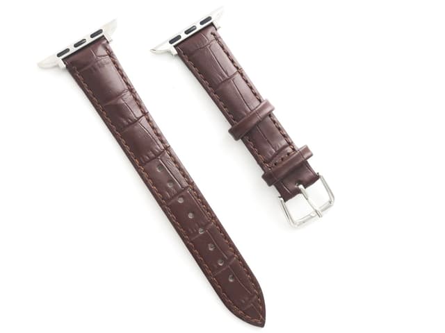 SKALO Læderrem med krokodillemønster Apple Watch Series 7-9 45mm - Brun