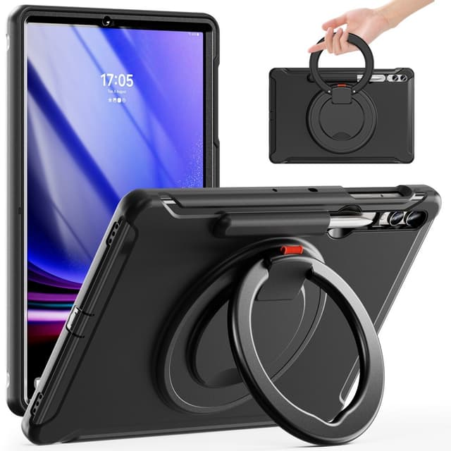 SKALO Samsung Tab S9+/S9 FE+ Extra Stöttåligt Armor 360 Handtag/Stativ Skal - Svart