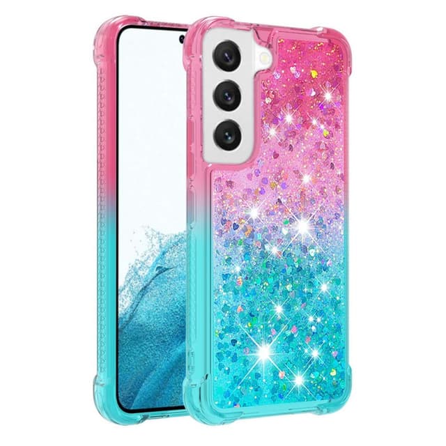 SKALO Samsung S23 Juoksuhiekka Glitter Sydämet TPU kuori - Pinkki-Turkoosi